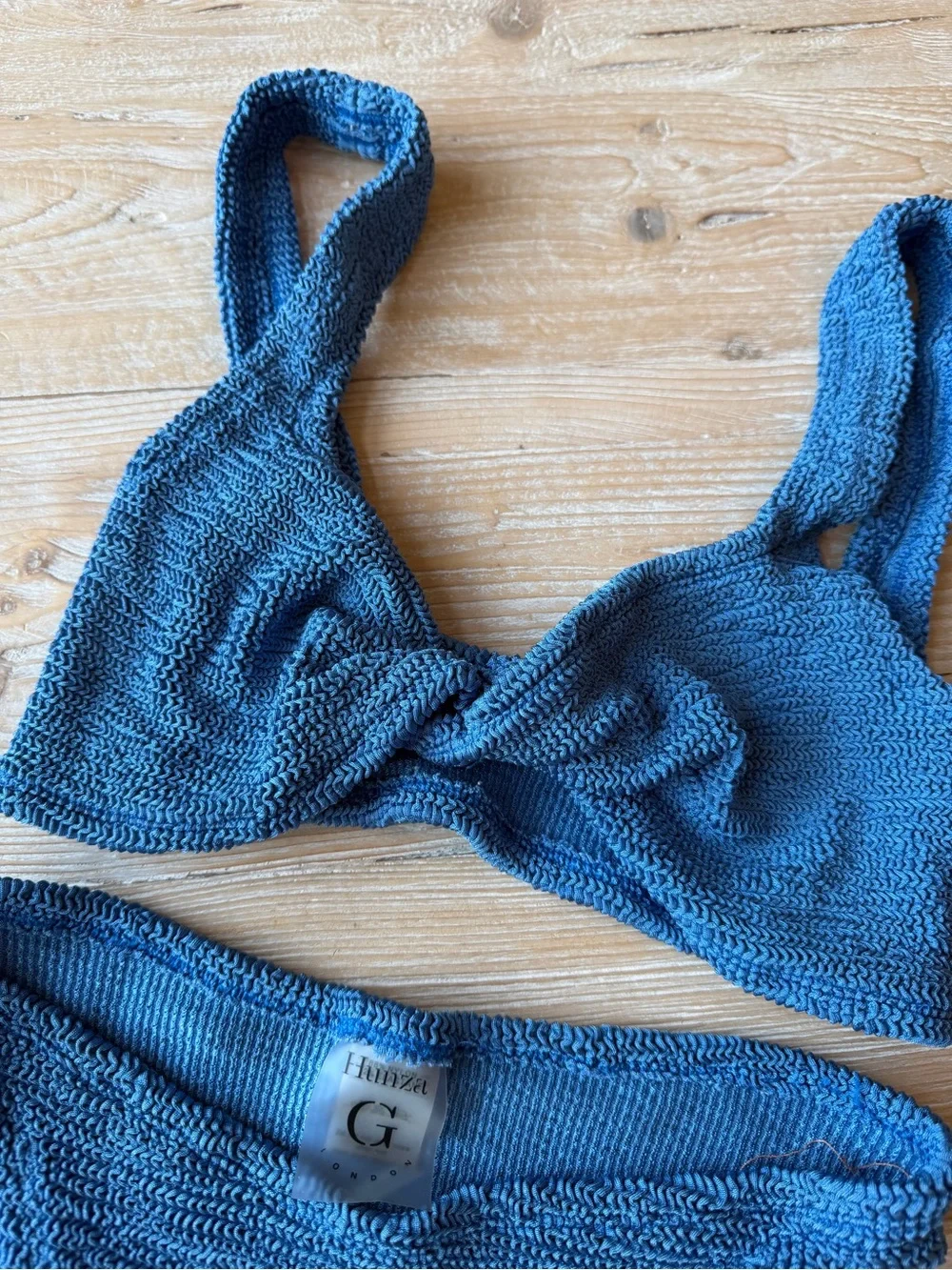 Hunza G Juno Bikini -Blue Textured Twist Bikini Set